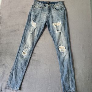 Boohoo Man Jeans Mens 32x30 Blue Distressed Denim Stretch Medium Wash